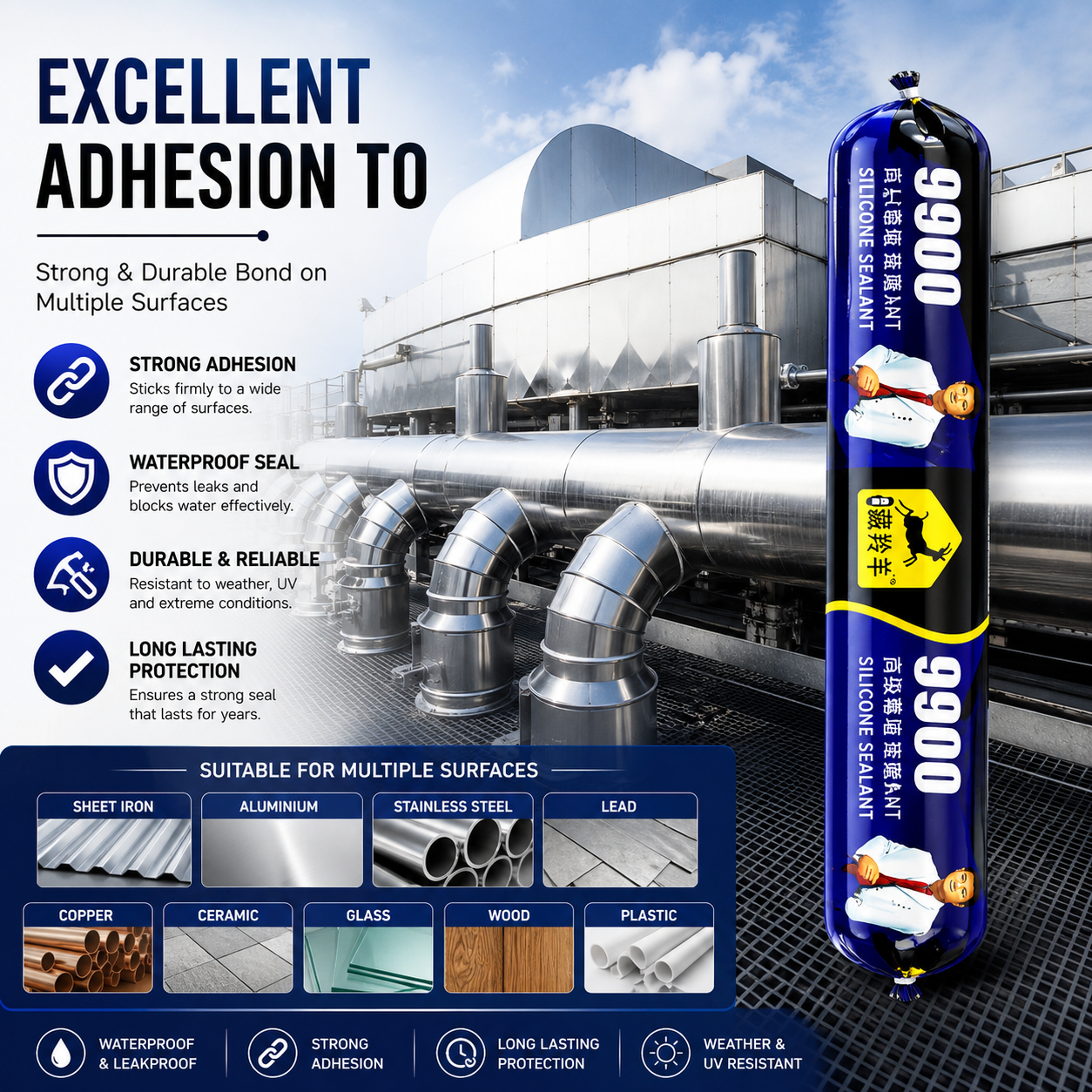 Waterproof Silicone Sealant for Roof & Leak Repair