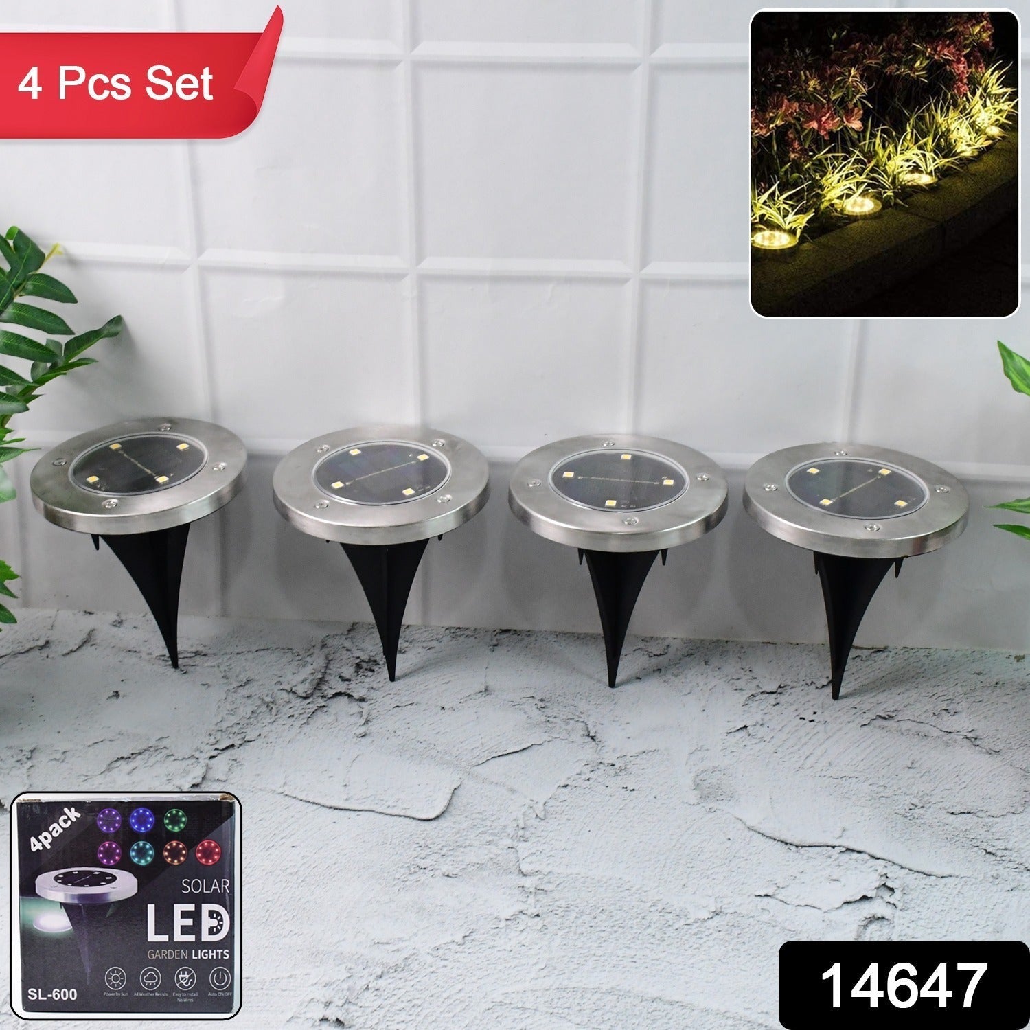 Solar Powered LED Garden Lights - 4 Pack Outdoor Waterproof