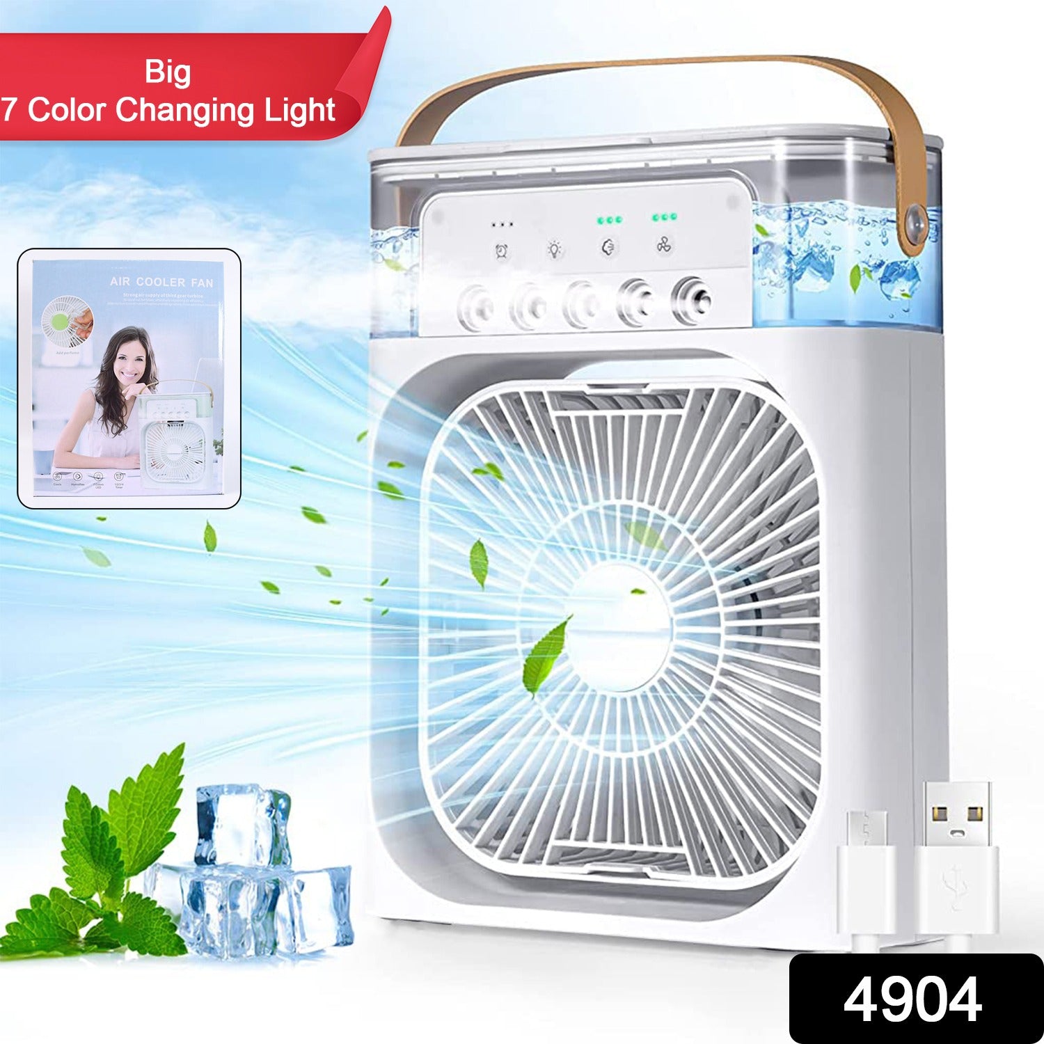 Portable Mini Air Conditioner Fan with 7-Color LED Light