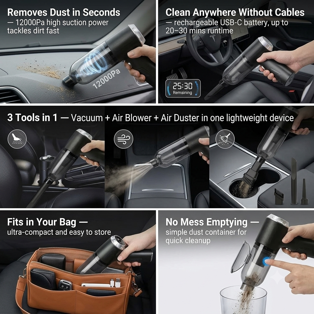 ShopNex™ AirPro 3-in-1 Cordless Air Duster & Vacuum