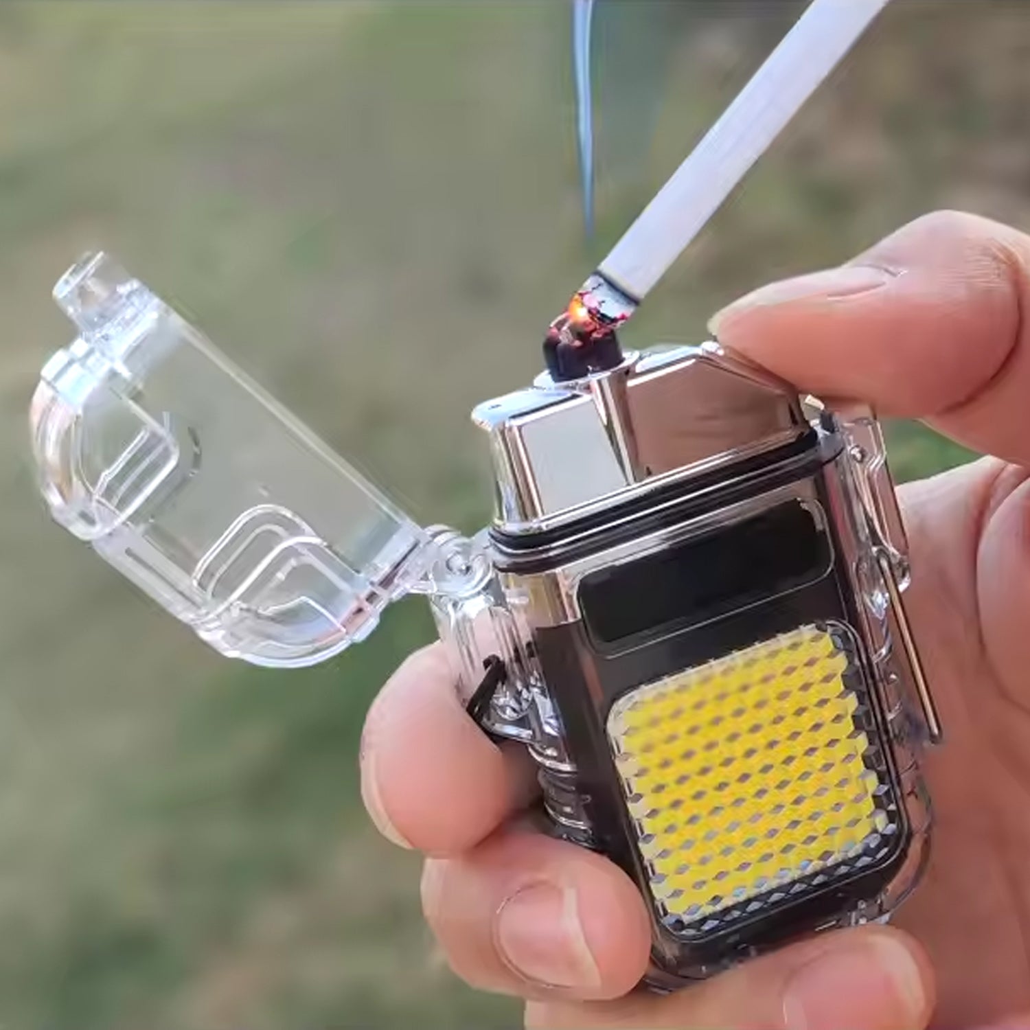 USB Rechargeable Electric Lighter with 3-Mode COB Flashlight