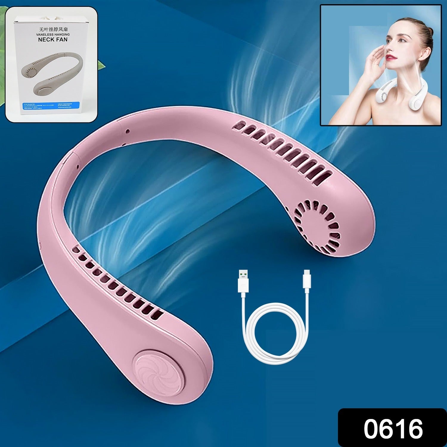 Portable Bladeless Neck Fan - Hands-Free, USB Rechargeable 360° Cooling