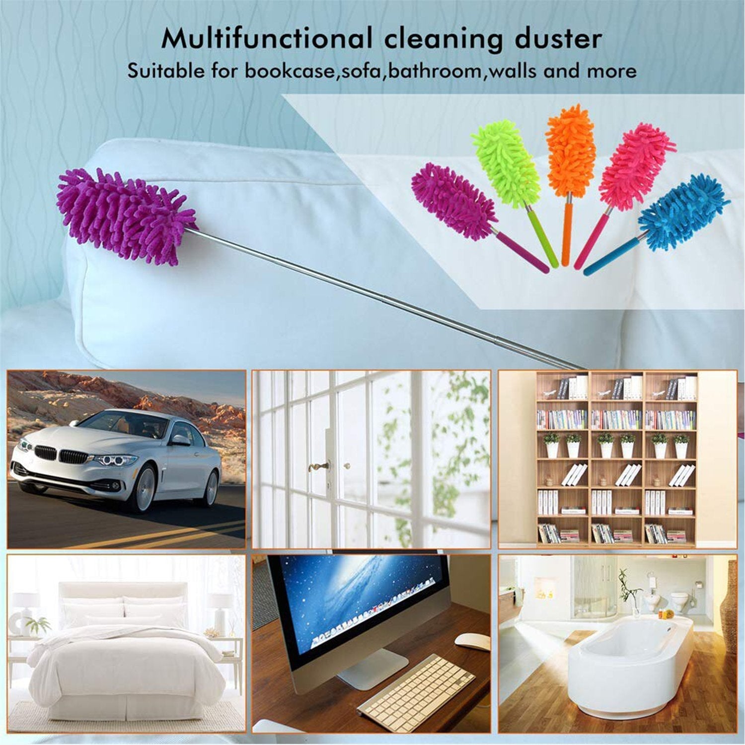 Multipurpose Microfiber Fan Cleaning Duster with Long Handle