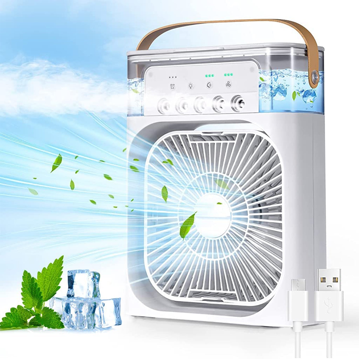 Portable Mini Air Conditioner Fan with 7-Color LED Light