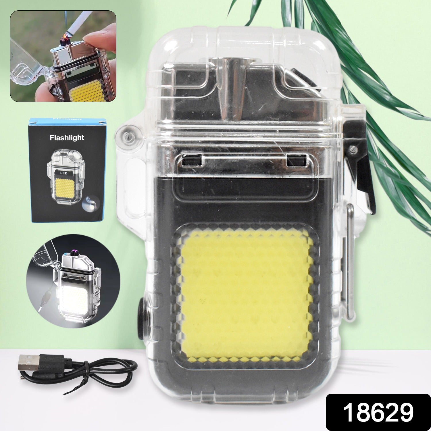 USB Rechargeable Electric Lighter with 3-Mode COB Flashlight