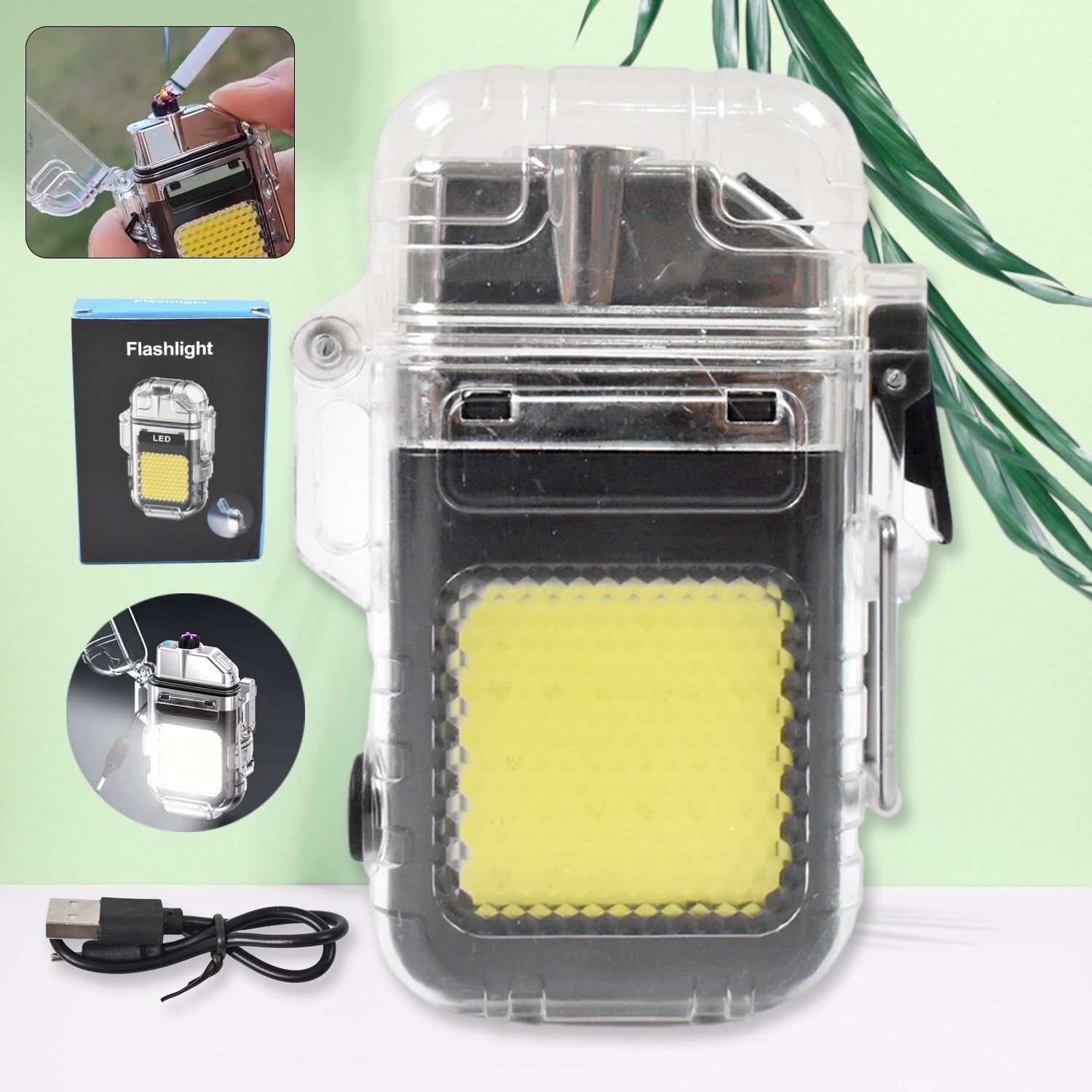 USB Rechargeable Electric Lighter with 3-Mode COB Flashlight