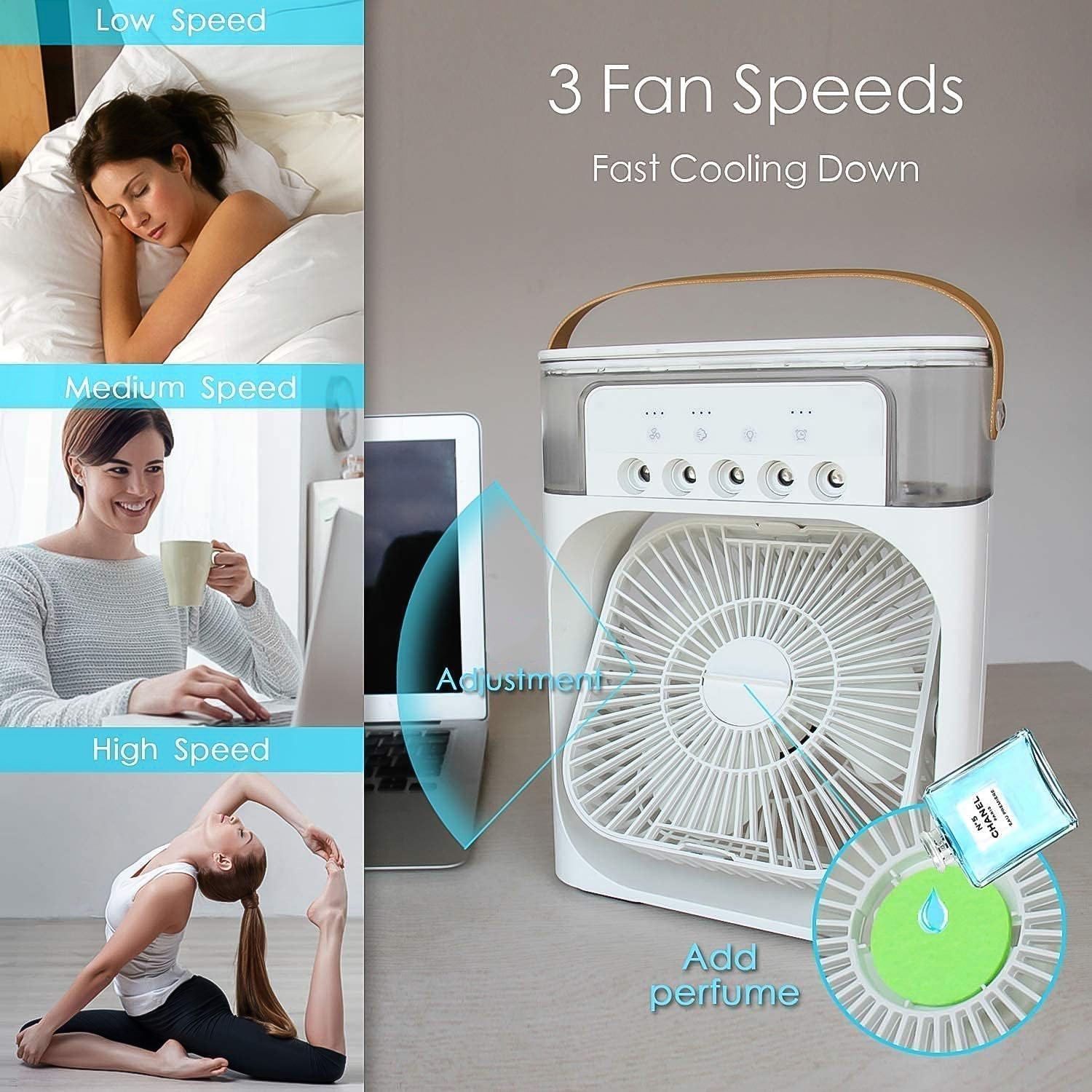 Portable Mini Air Conditioner Fan with 7-Color LED Light